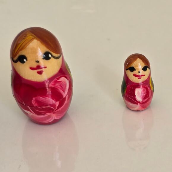 Russian Nesting Dolls Matryoshka Babushka Set of 5 Pink Gold Floral Signed Small - Picture 13 of 16